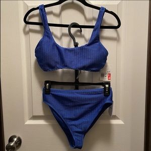 NWT: Women’s Size Medium Blue Bikini Set with High Waisted Bottoms by Forever 21